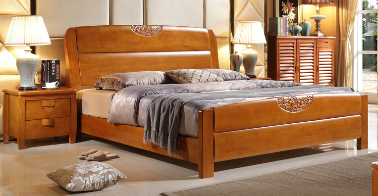 实木床 橡木床 双人床 1.5 1.8米 可配高箱储物床