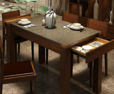 火烧石餐桌大理石饭桌现代简约家具中式榆木实木餐桌椅组合4人6